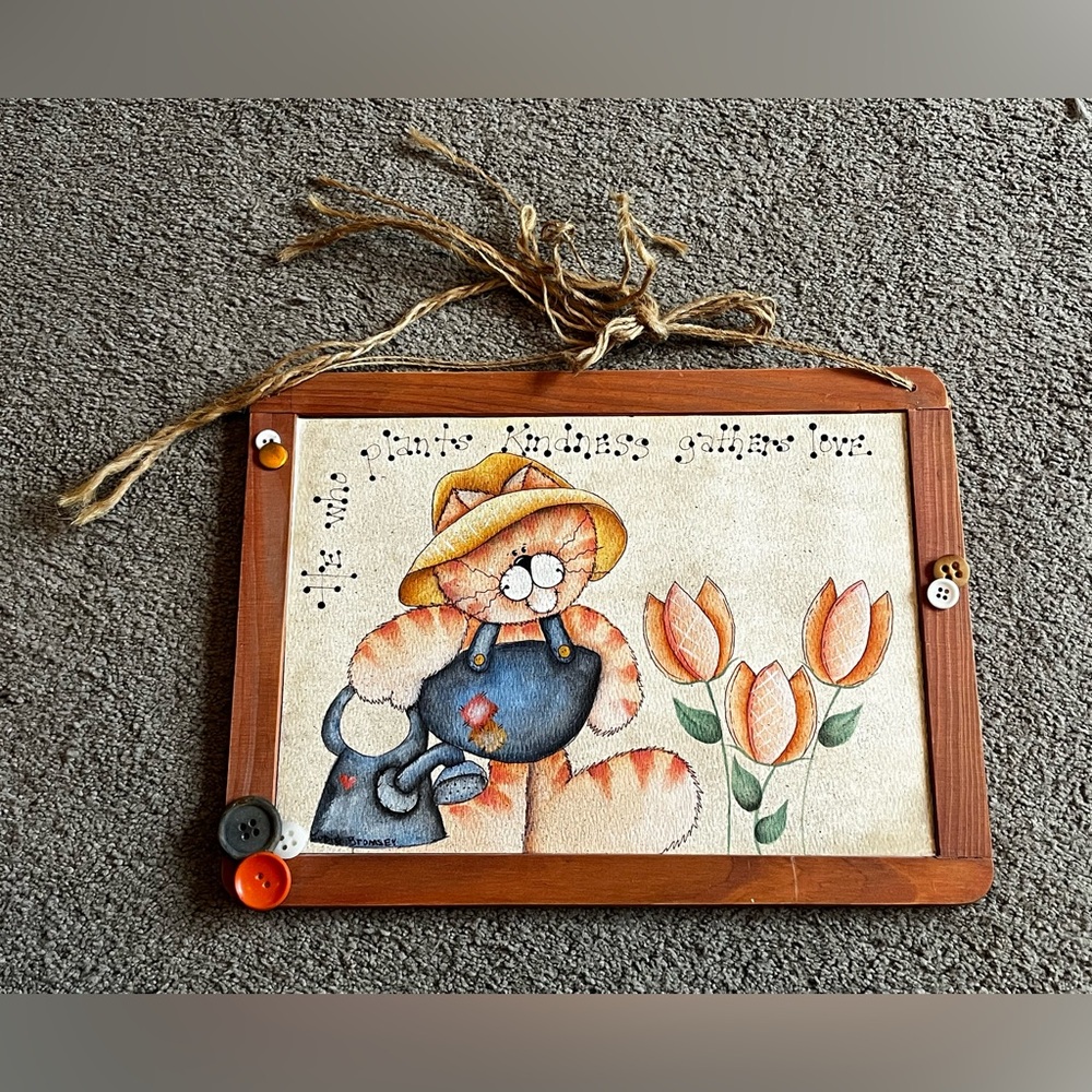Hand Painted Farmhouse Primitive Style Cat Wall Decor
